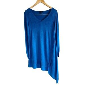 Eileen Fisher Tunic Blue Asymmetrical Layered Hem  Italian Yarn Lagenlook Small
